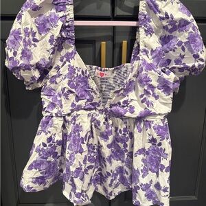 Buddy Love Purple Floral Puff Sleeve Blouse